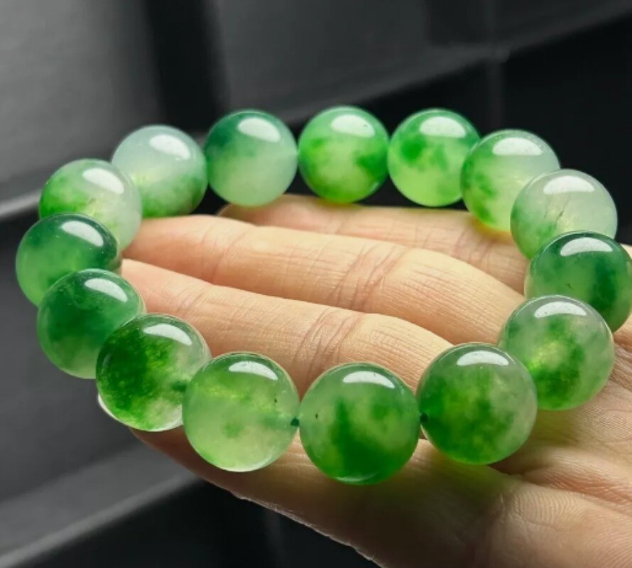 14Mm Certified Natural Icy Green Burmese Beads Jade Jadeite Bracelets Bangle