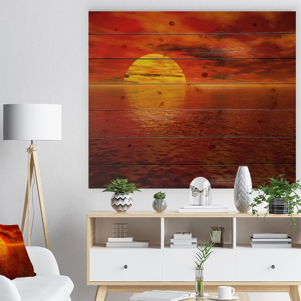 Designart 'Sun Falling to Yellow Ocean' Seashore Print on  Small