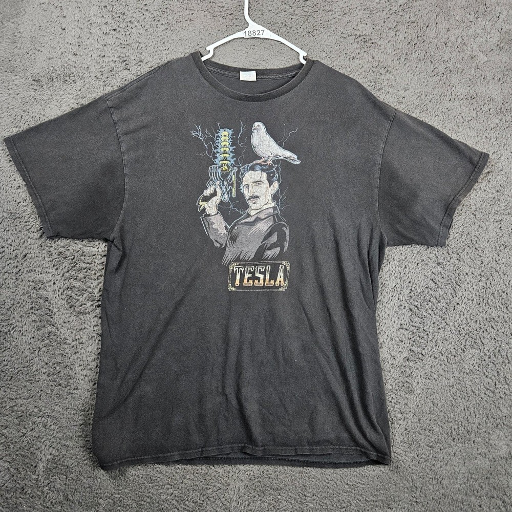 Mens Nikola Tesla Graphic T Shirt Dark Gray Delta Pro Weight Size XL Vintage Y2K