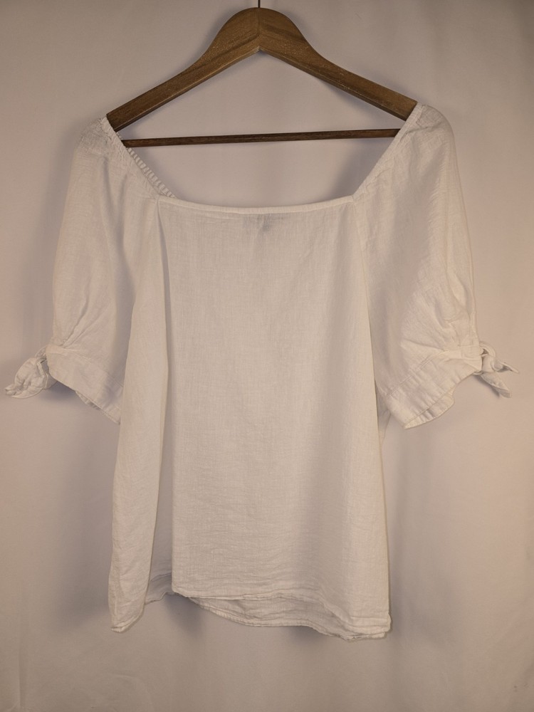 Women's Banana Republic White Linen Blend Off The Shoulder Blouse Size Large