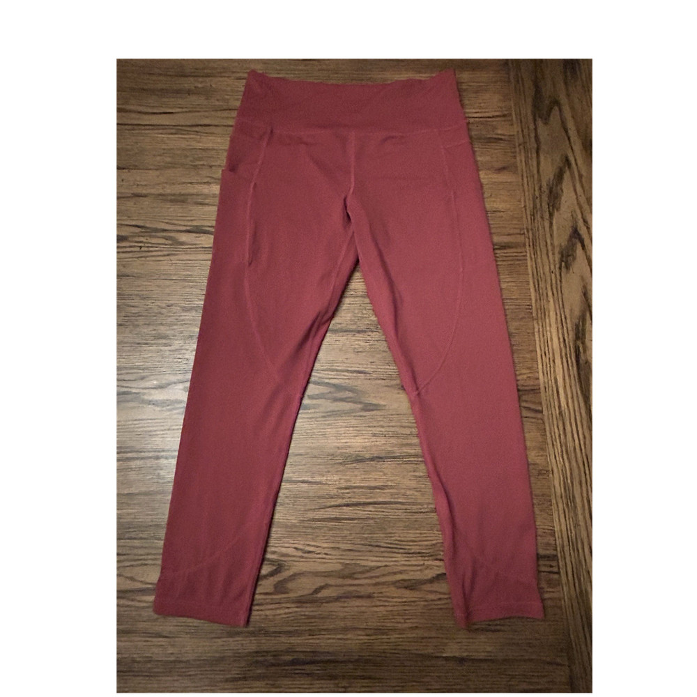 Zyia Active Ankle Leggings Red High Waist Size 12 Pockets Polyester YOUTH