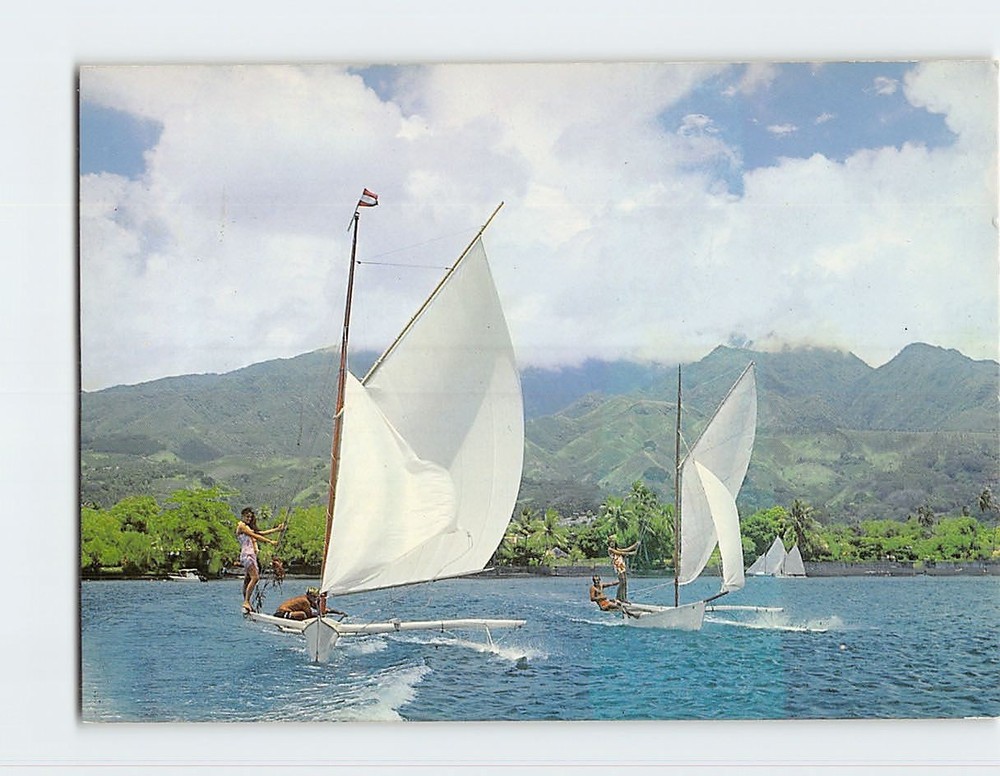 Postcard Tahitian Outrigger Canoe Race Tahiti French Polynesia