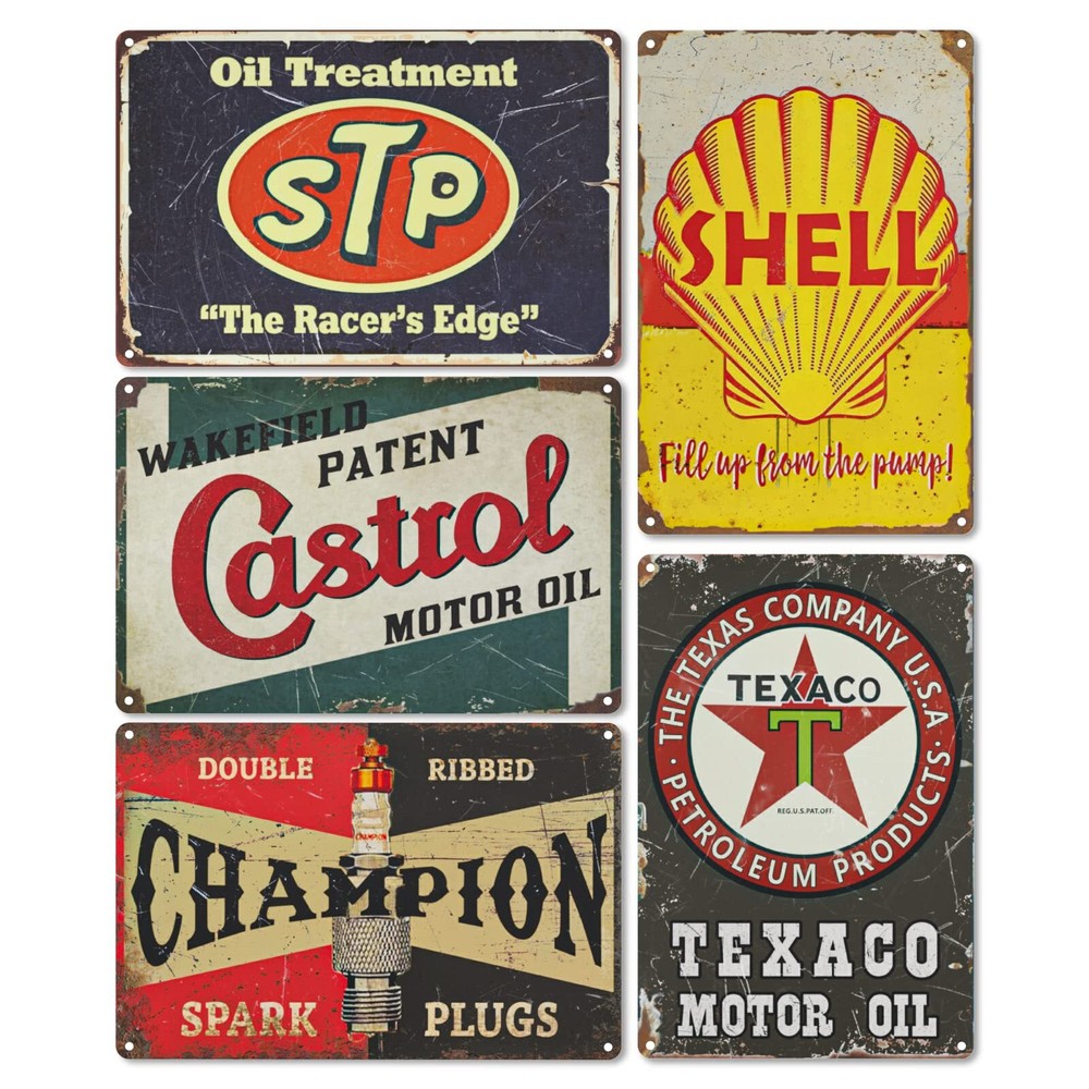 Vintage Garage Signs Room Decor 5PCS, PVC Made Garage Decor Signs for Men, Du...
