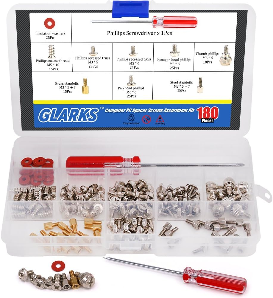 180-Pieces Phillips Head Computer PC Spacer Screws Assortment Kit for Hard Drive