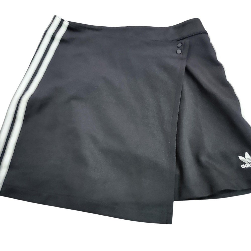 Adidas Skirt Womens S Black Wrap 3-Stripes Snap Waist Athletic Trefoil Logo