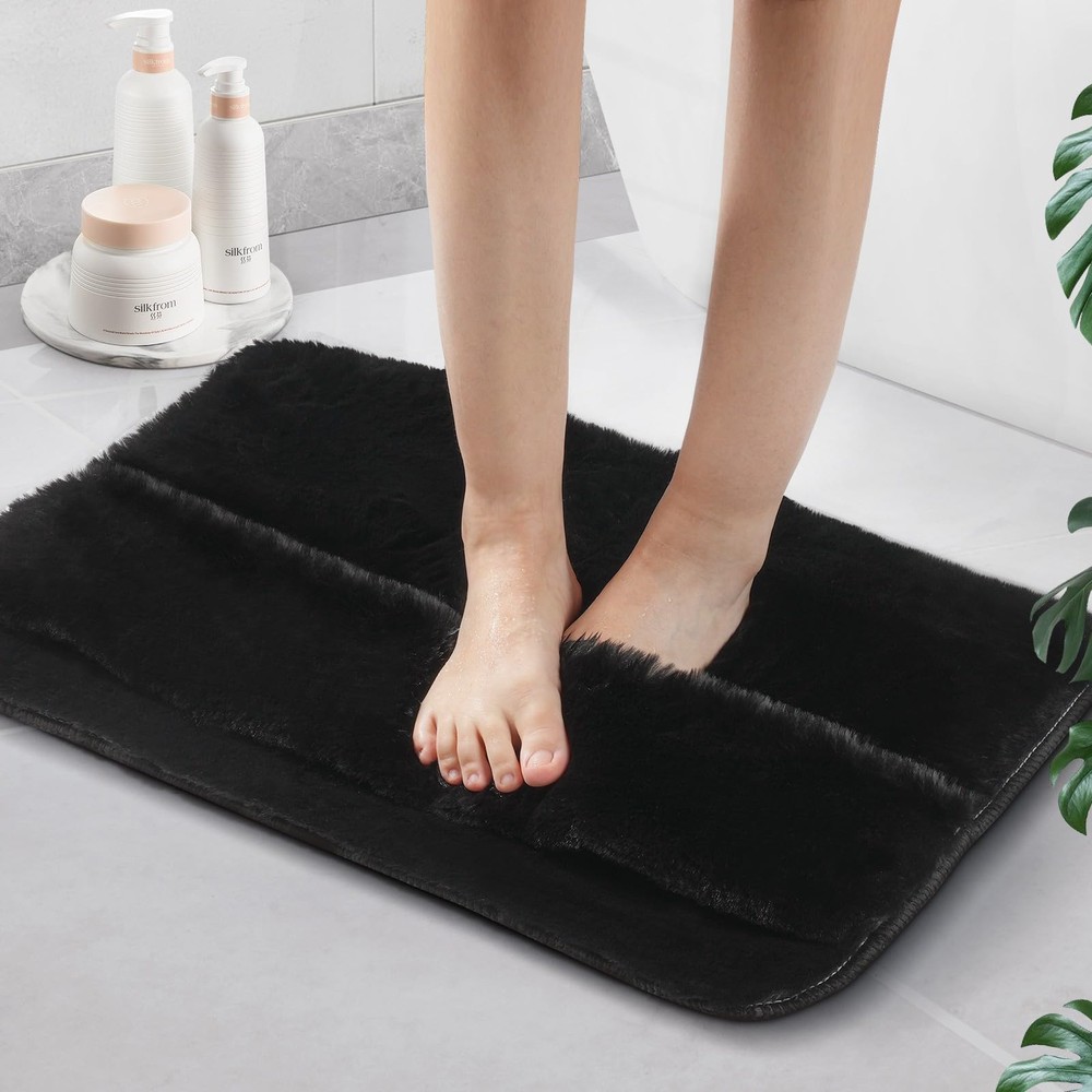 Soft 2-in-1 Black Microfiber Bathroom Rug 32x20 Absorbent and Plush Design