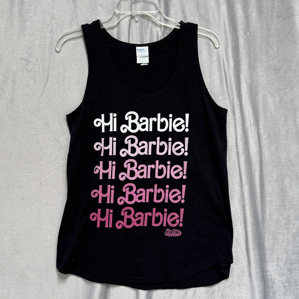 Barbie Tank Top Womens Large Black Hi Barbie Graphic Port & Company 2019 Cotton