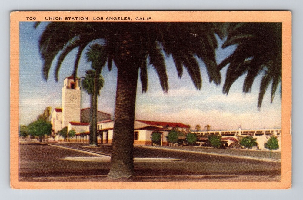Los Angeles CA-California, Union Station, Large Palm Tree, Vintage Postcard