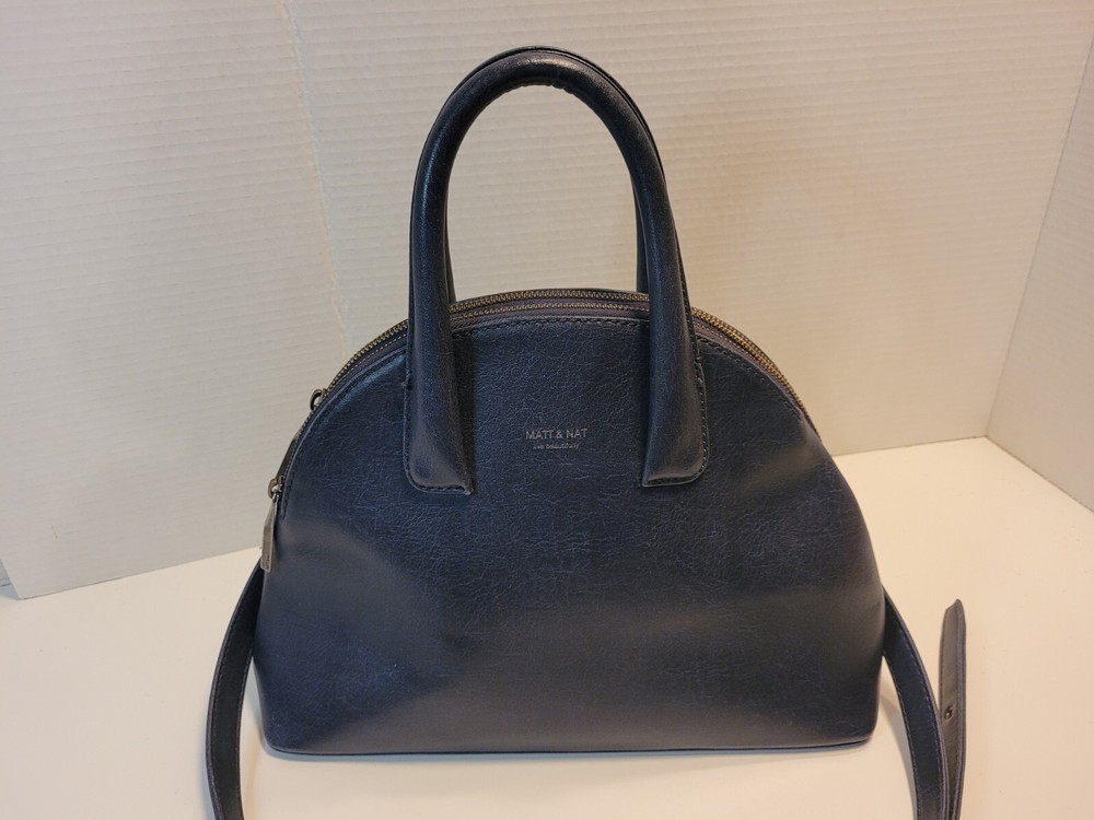 MATT & NAT Vegan Leather Crossbody Pre-owned Purse Blue Satchel Bag Montreal