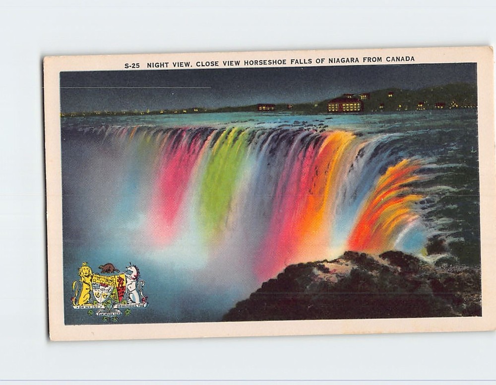 Postcard Night View Horseshoe Falls Niagara Falls Ontario Canada
