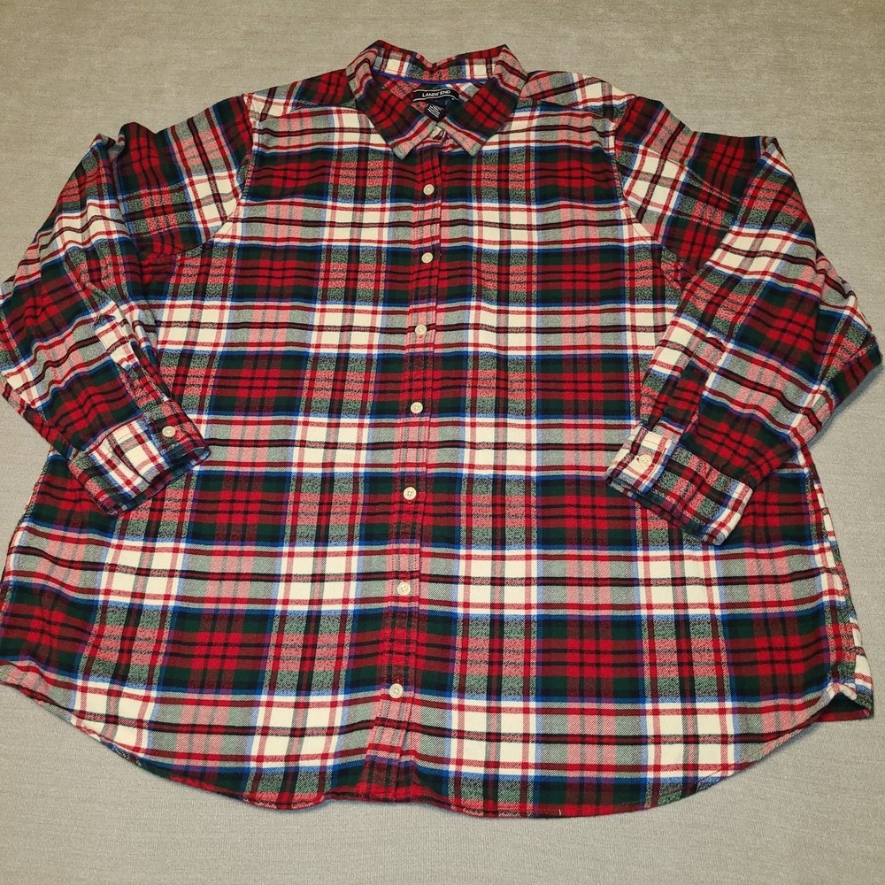 Lands' End Women's Plaid Flannel Button Down Shirt Size 24W