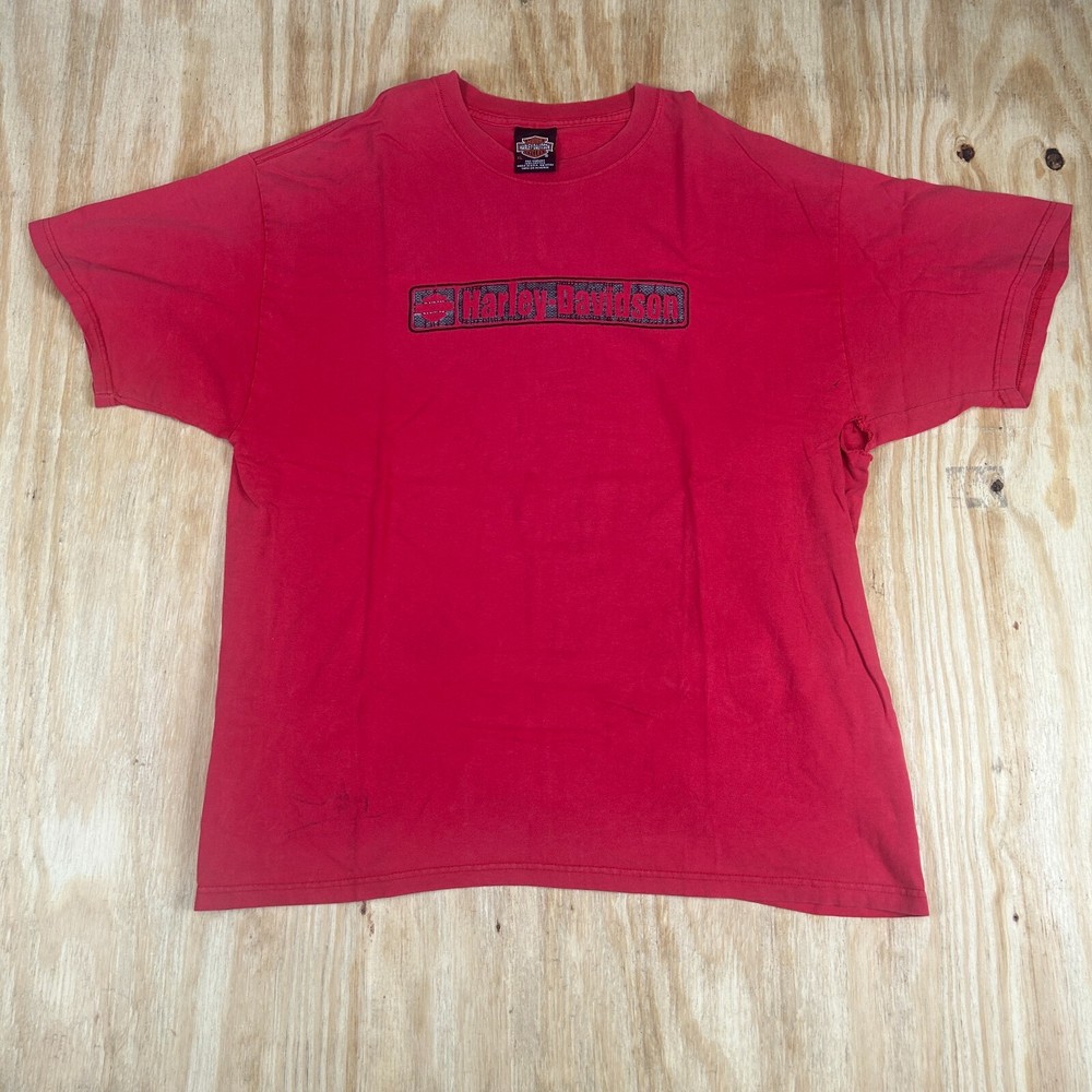 VTG Rare Harley Davidson Graphic Spell Out Logo Collector's Tee Men's XL Red