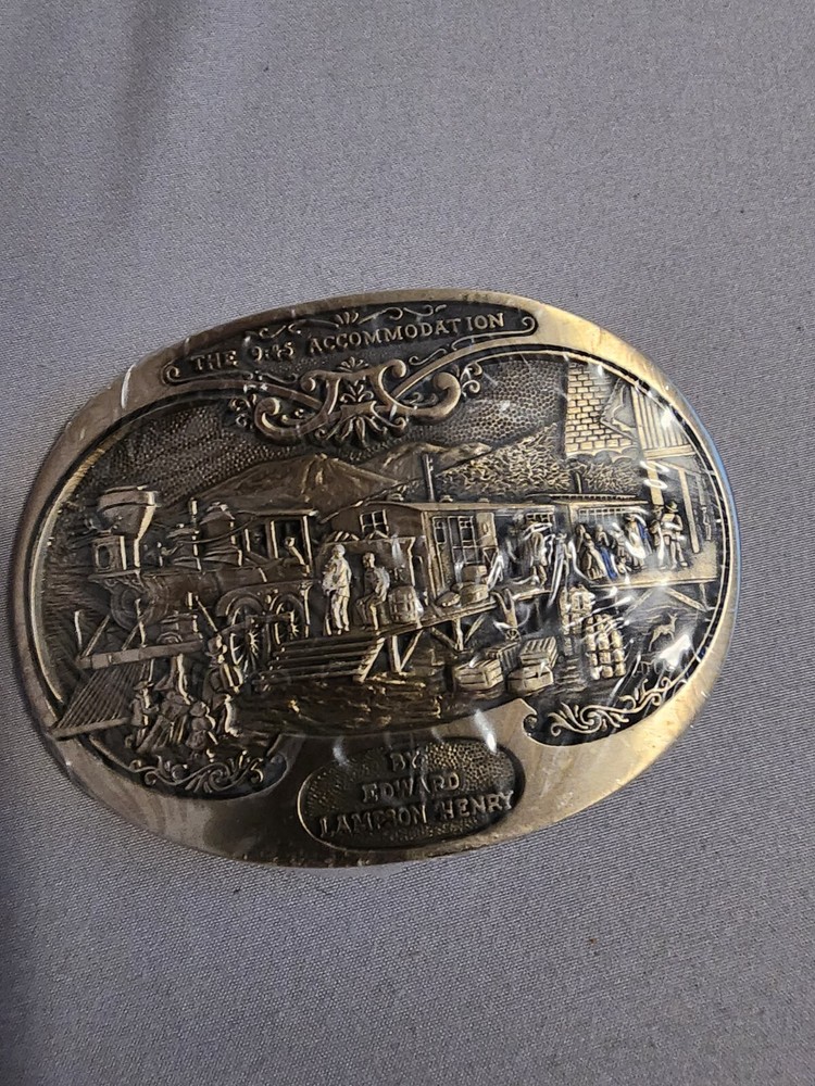 American Frontier The 9:45 Accommodation Belt Buckle Edward Henry Vtg ADM.QRT917-image