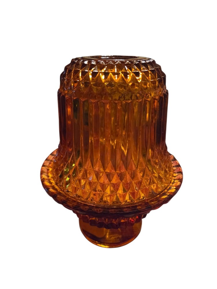 Indiana Glass Amber Diamond Point Fairy Lamp Footed Pedestal Base 6.5