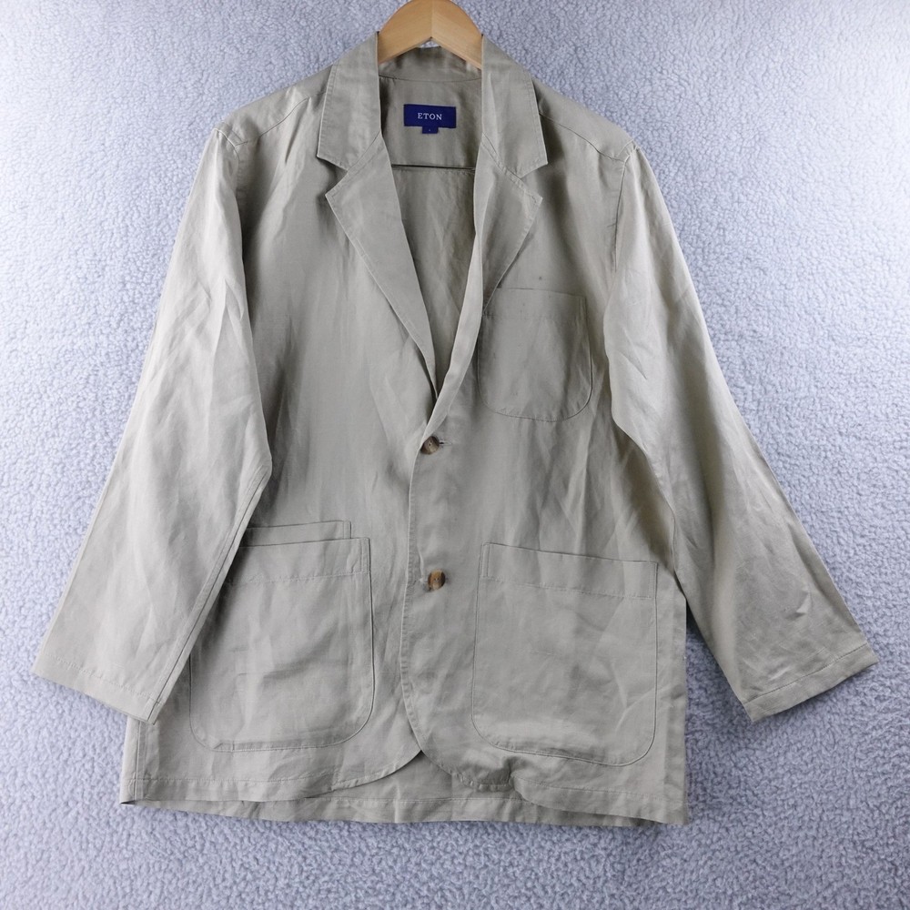 Eton Mens Beige Linen Silk Blend Blazer Jacket Size L Lightweight Office Wear
