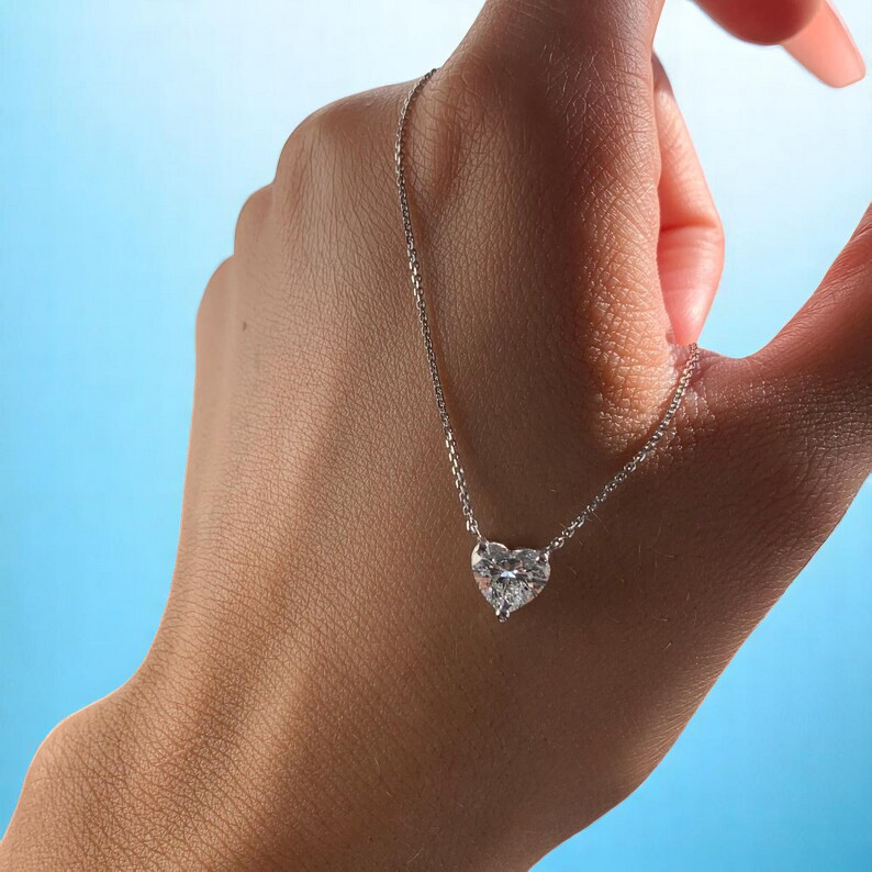 1.0CTW IGI Certified Heart Shape Lab Created Diamond Necklace Heart Diamond