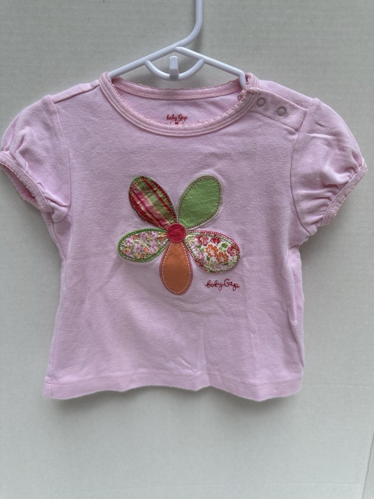 Baby Gap Infant Girl Vintage Short Sleeve Shirt Pink Floral 12-18 M 100% Cotton