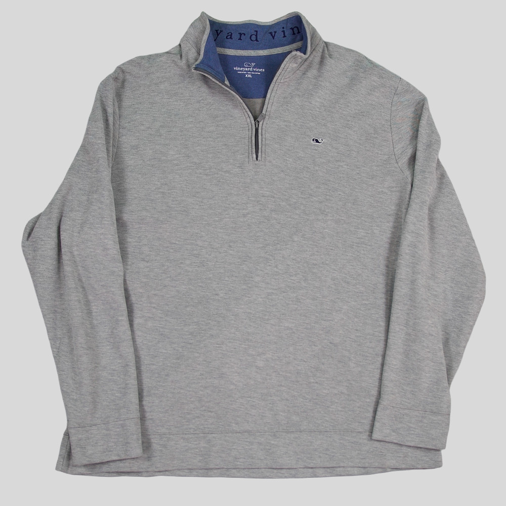 Vineyard Vines Mens XXL 1/4 Zip Pullover Sweater Gray Pima Cotton Whale Logo