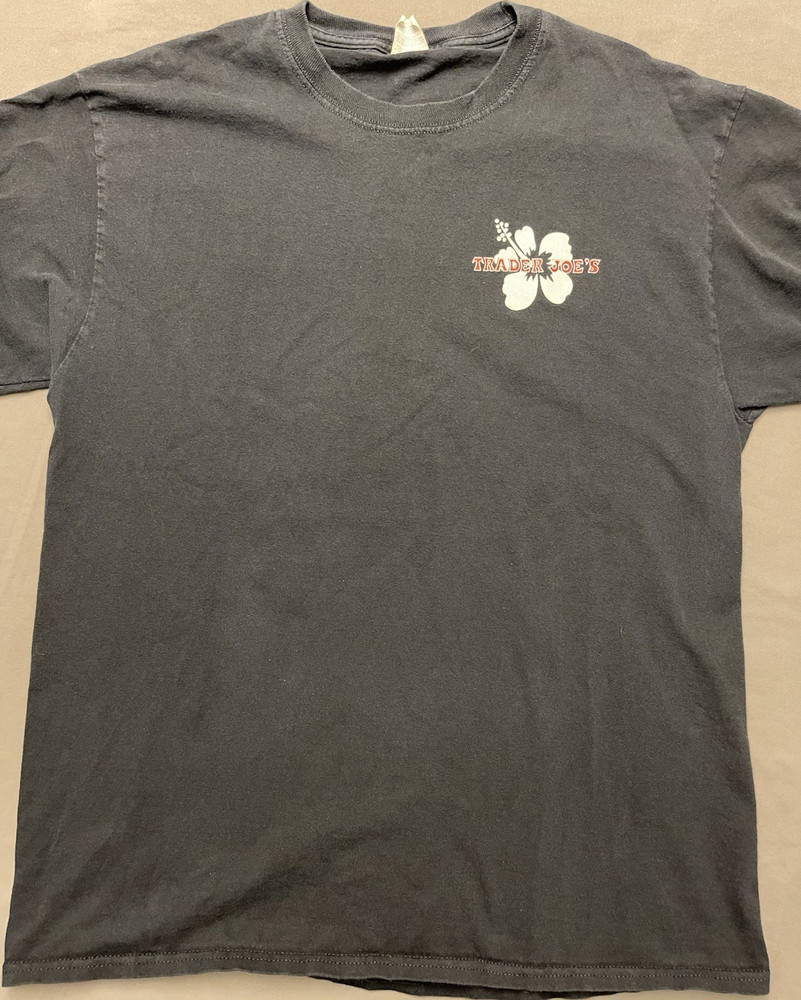 Trader Joe's Men's XL Black Logo Graphic Print Crew Neck Short Sleeve T-Shirt