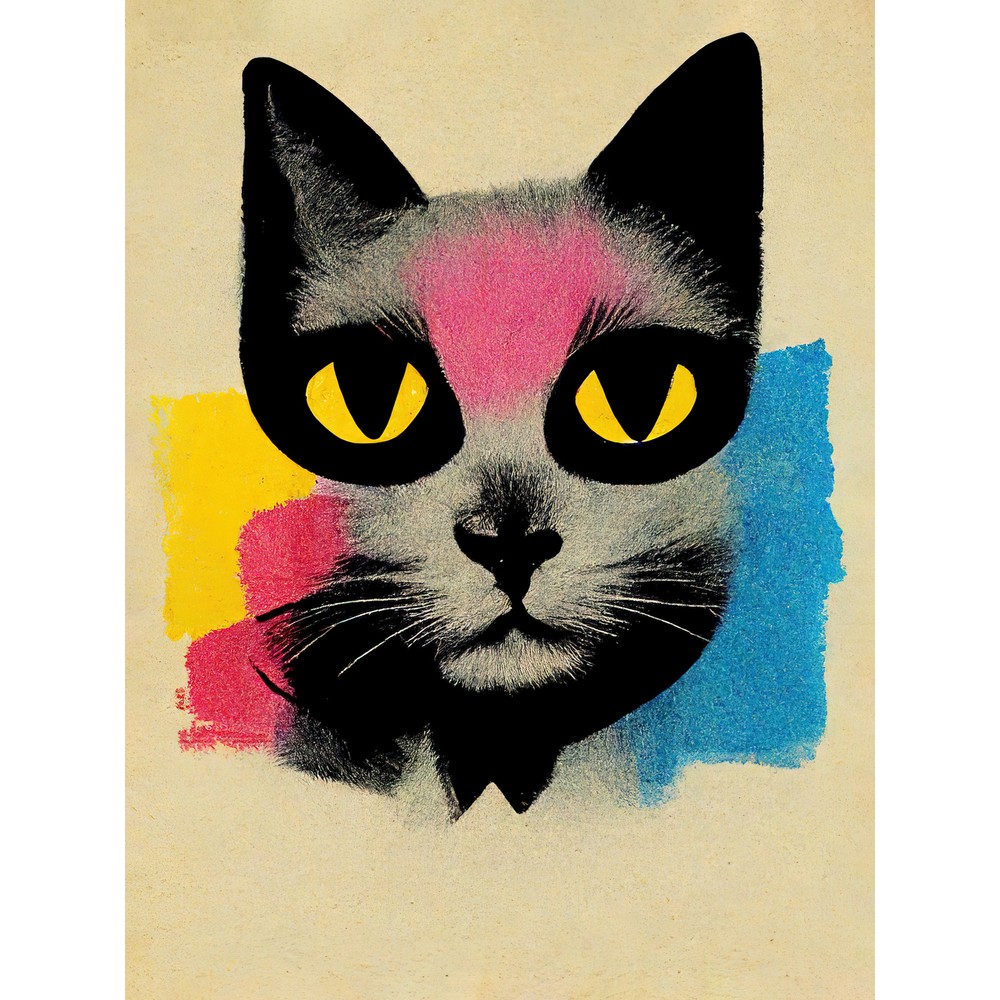 Pop Art Cat Bright Pink Yellow Blue Painted Huge Wall Art Poster Print Giant