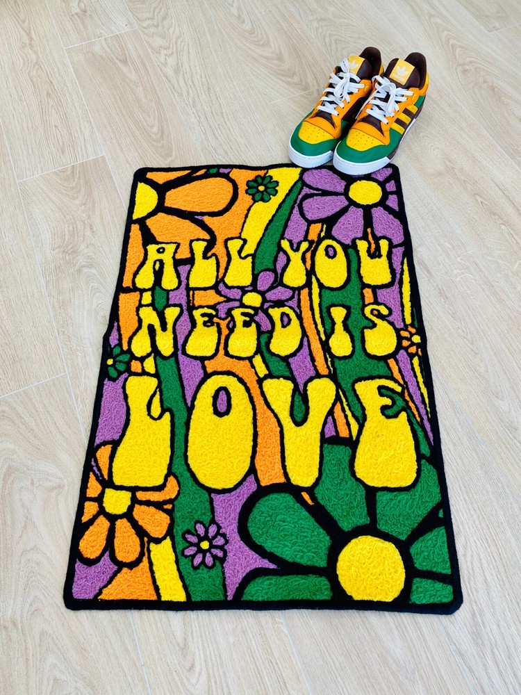 Happy Flower Love Area Rug for Living Room or Bedroom Floor Mat