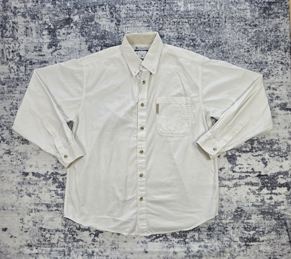 Columbia Men's Button Front Long Sleeve Shirt White Size M Cotton Outdoor Casual