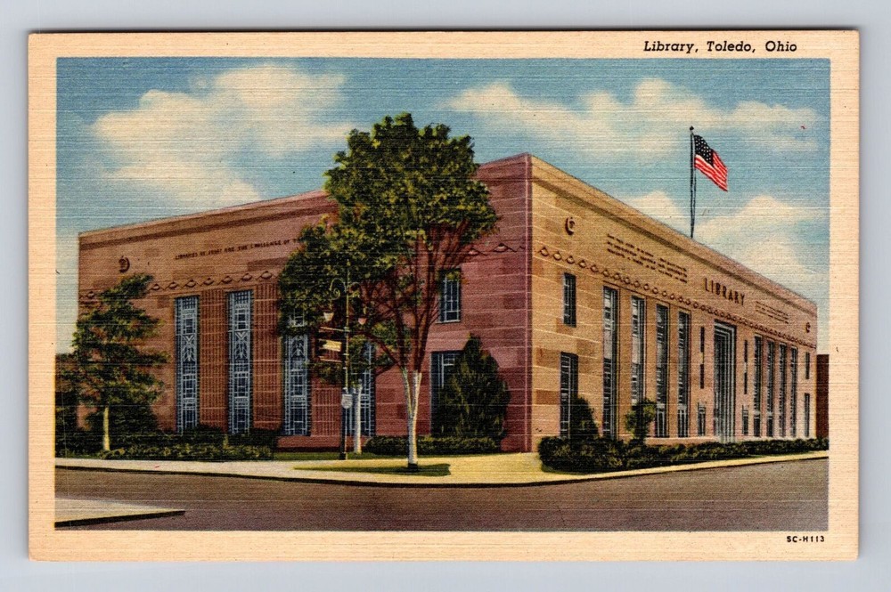 Toledo OH- Ohio, Library, Antique, Vintage Souvenir Postcard