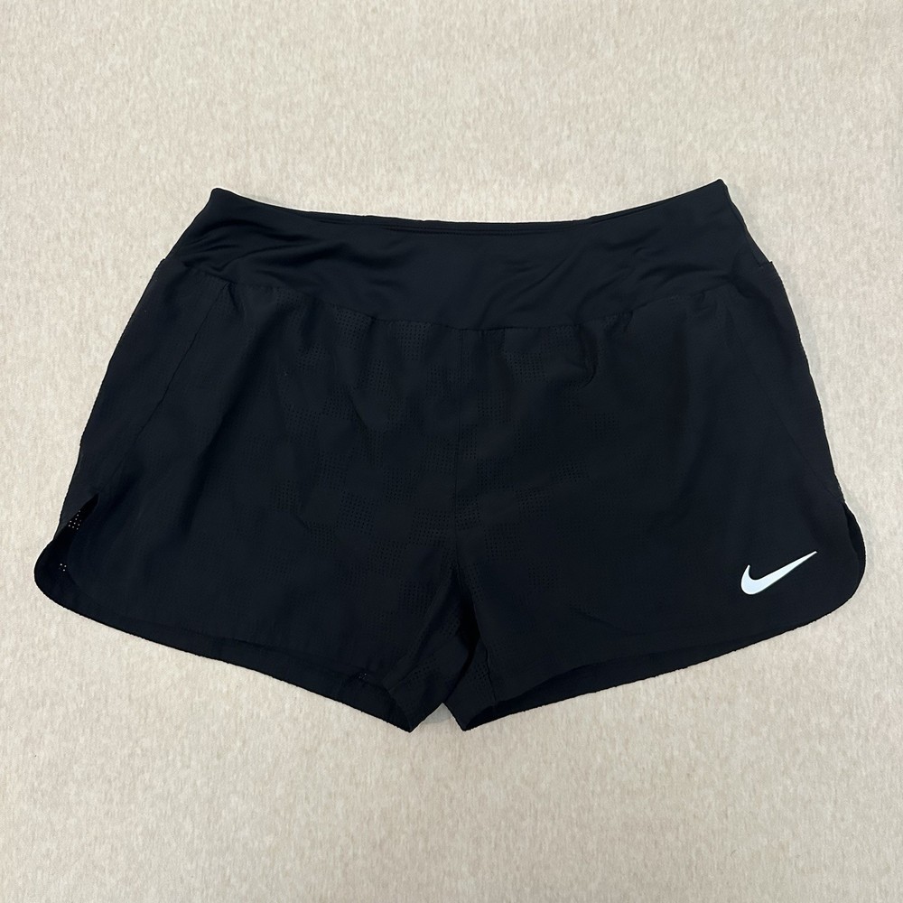 Nike Dri-Fit Running Shorts Women’s Size L Black  Mid Rise Lined Back Pocket Gym