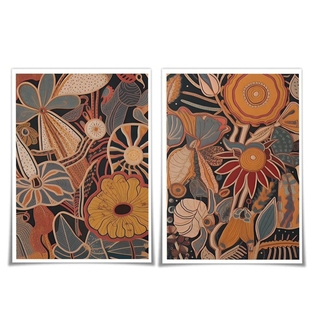 Boho Floral Wall Art Mid Century Modern Art Abstract Flower Canvas Wall Decor...