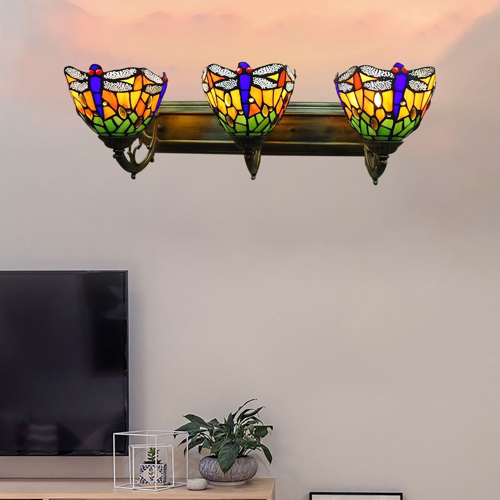 Retro Tiffany Style Wall Sconce Stained Glass Lampshade Vanity Light Wall Lamp