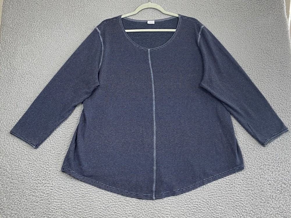 Poetry Top Womens Size 16 Gray Striped Long Sleeve Hemp Organic Cotton Coastal