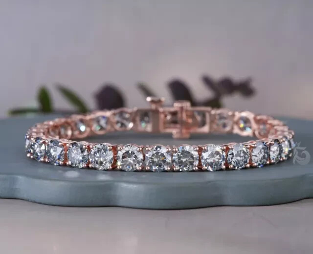 16Ct Round Cut Simulated Diamond Tennis Women's Bracelet 14K Rose Gold Plated