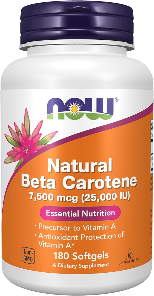 Supplements, Natural Beta Carotene 25,000 IU, Essential Nutrition, 180 Softgels