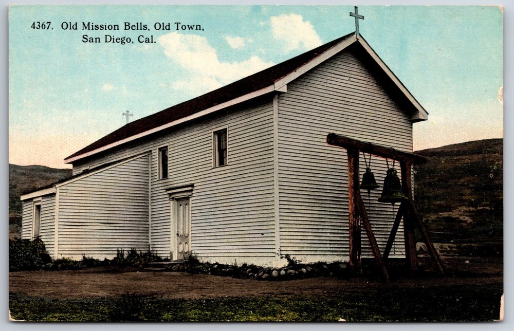 San Diego California~Old Town Mission Church Bells~Postmarked~Vintage Postcard