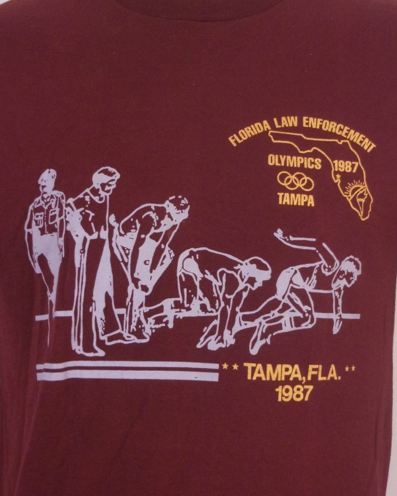 vintage 80s Tampa FL Police Cops T-Shirt 1987 Olympics single stitch USA thin L