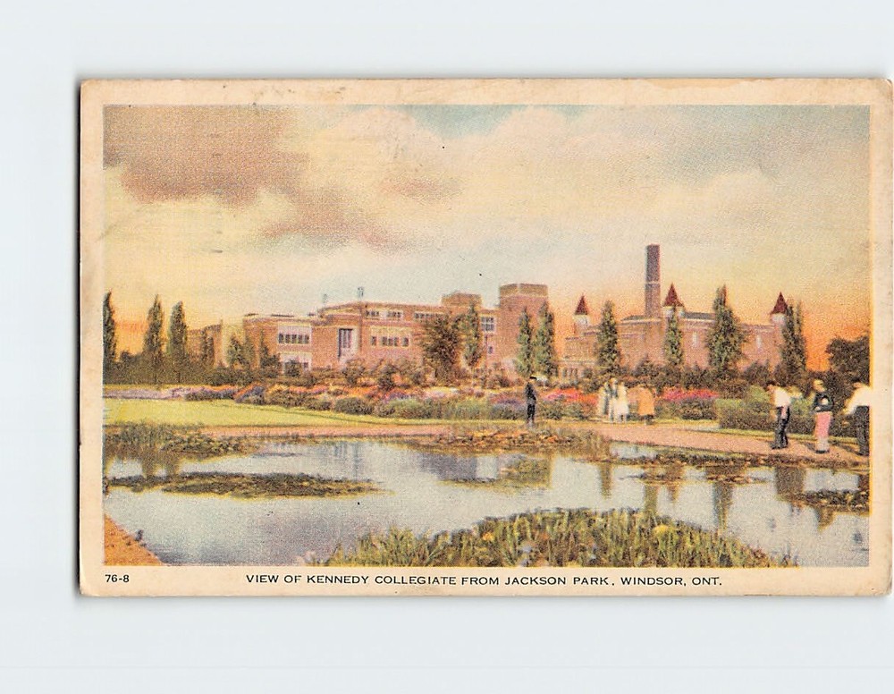Postcard View of Kennedy Collegiate from Jackson Park Windsor Ontario Canada