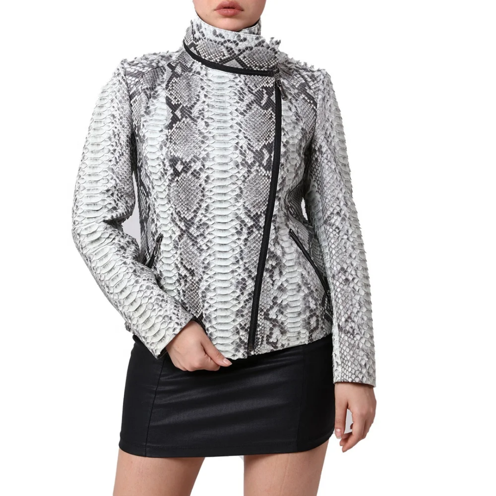 NEW Women's Hooded Python Embossed Skin Leather Jacket NWT