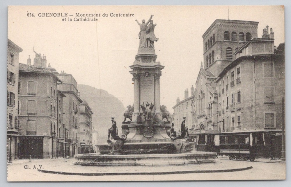 Grenoble France Monument du Centenaire & Cathedral Vintage Postcard Cl. A. V.
