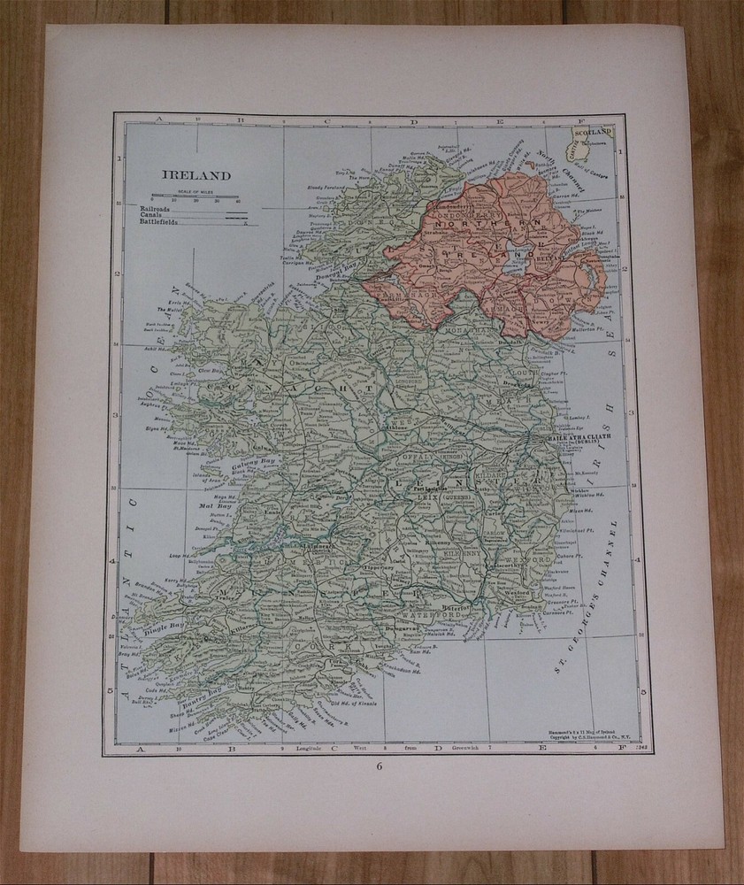 1943 Vintage Wwii Map Of Ireland Dublin Baile Atha Cliath / Verso Scotland