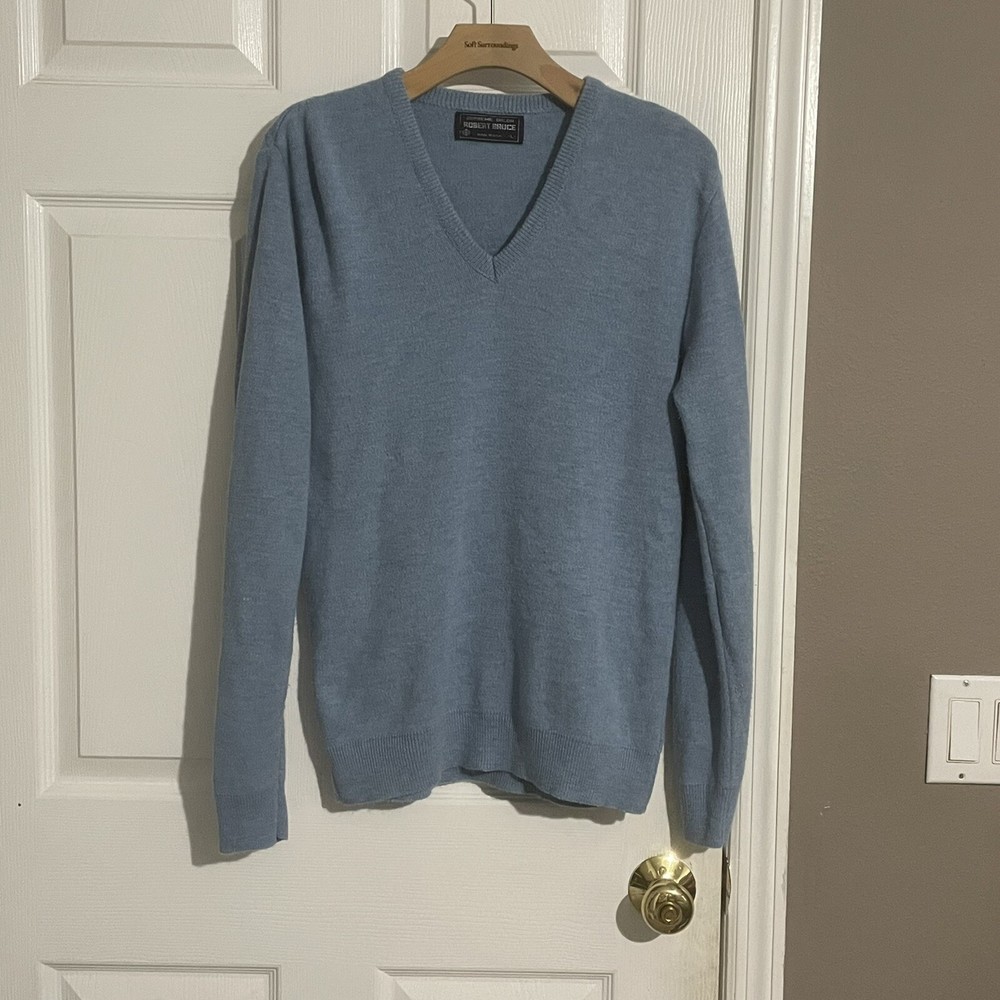 VTG Robert Bruce Sweater Mens Large Supreme Orlon Long Sleeve V Neck Blue Preppy