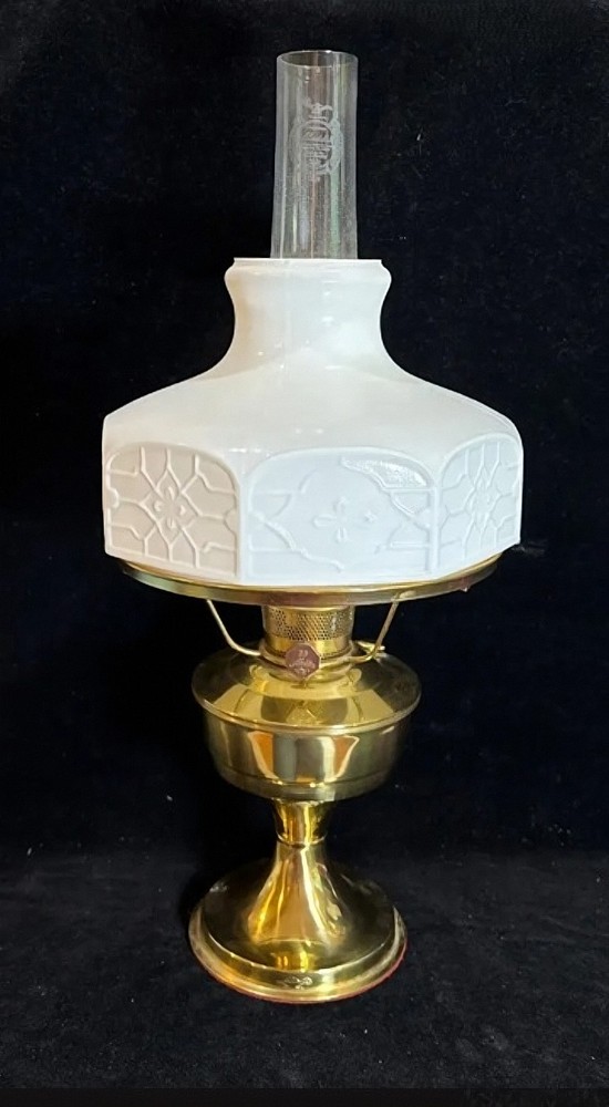 Vintage Aladdin Model 23 Brass Mantle Oil Lamp - White Embossed Glass Shade