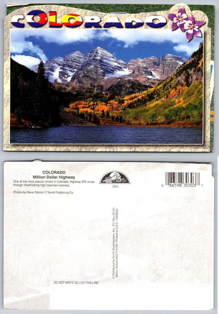 Colorado Million Dollar Highway Postcard - Maroon Bells Autumn Scenic View