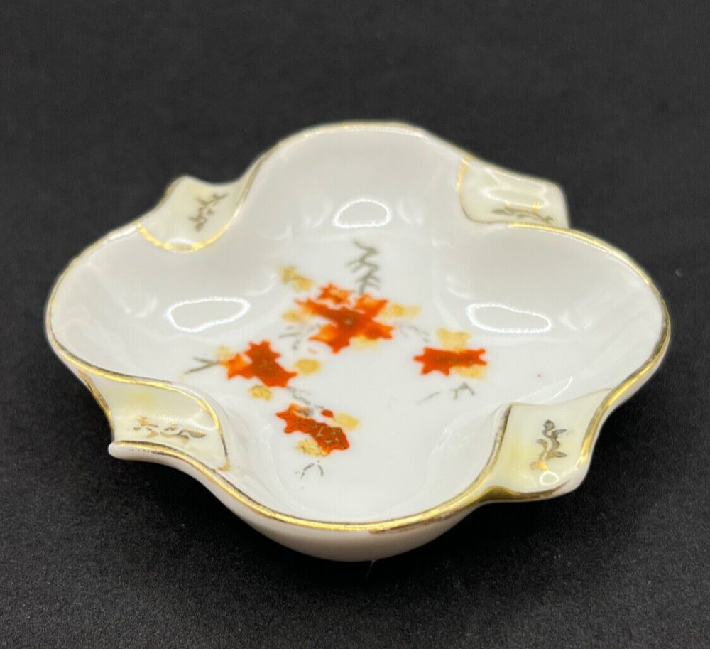 Vintage Occupied Japan Porcelain Ashtray Hand Painted Floral Gold Trim Trinket
