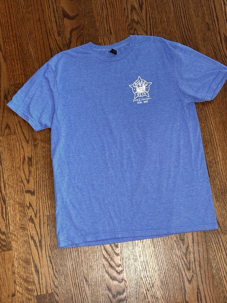 Chicago Police T-Shirt Blu Large Keystone Station 100% Cotton Gildan