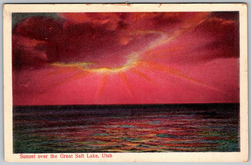 Antique Postcard Sunset Over Lake Seascape Great Salt Lake, UT 1910s