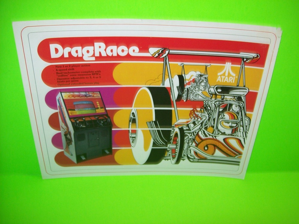 Drag Race Arcade FLYER Original Atari 1977 Video Game Racing Retro Promo Artwork