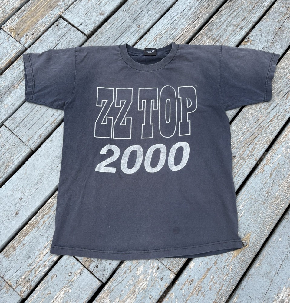 Vintage Zz Top Millennium Tour 2000 Giant Band Y2K Tee Shirt Black Large Faded