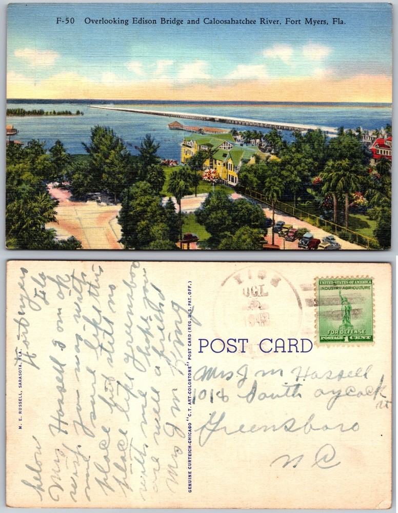 Edison Bridge Caloosahatchee River Fort Myers Florida Postcard