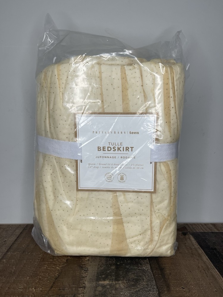 Pottery Barn Teen Gold Tulle Queen Bed Skirt with 18 Inch Drop