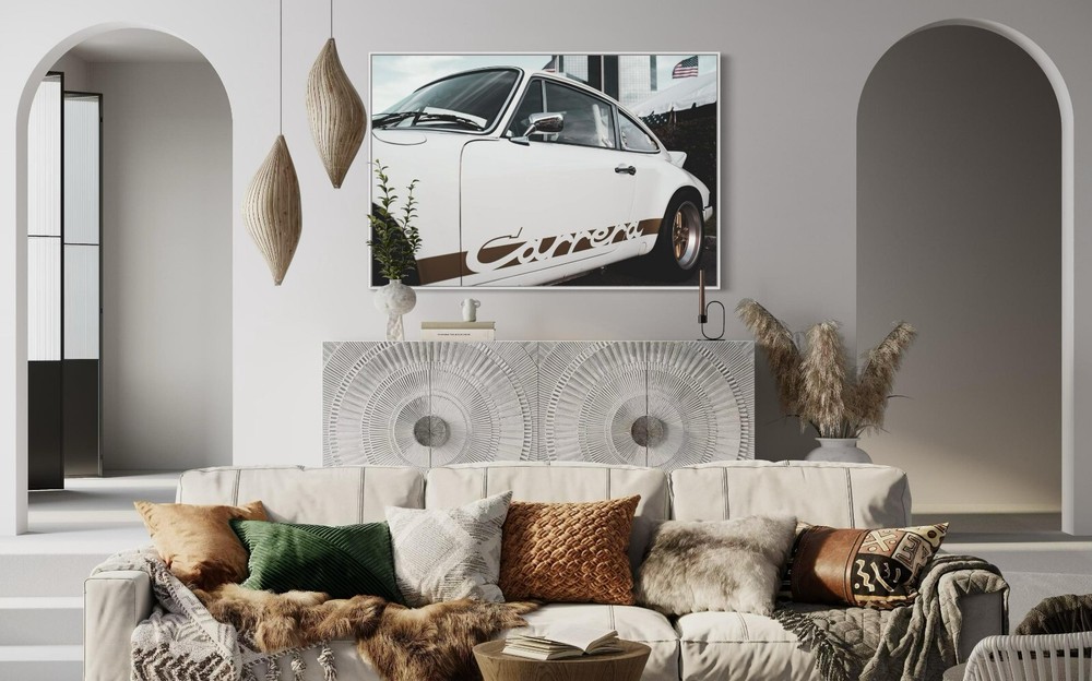 Porsche 911 Carrera American Flag Classic Car Wall Art Poster Decor